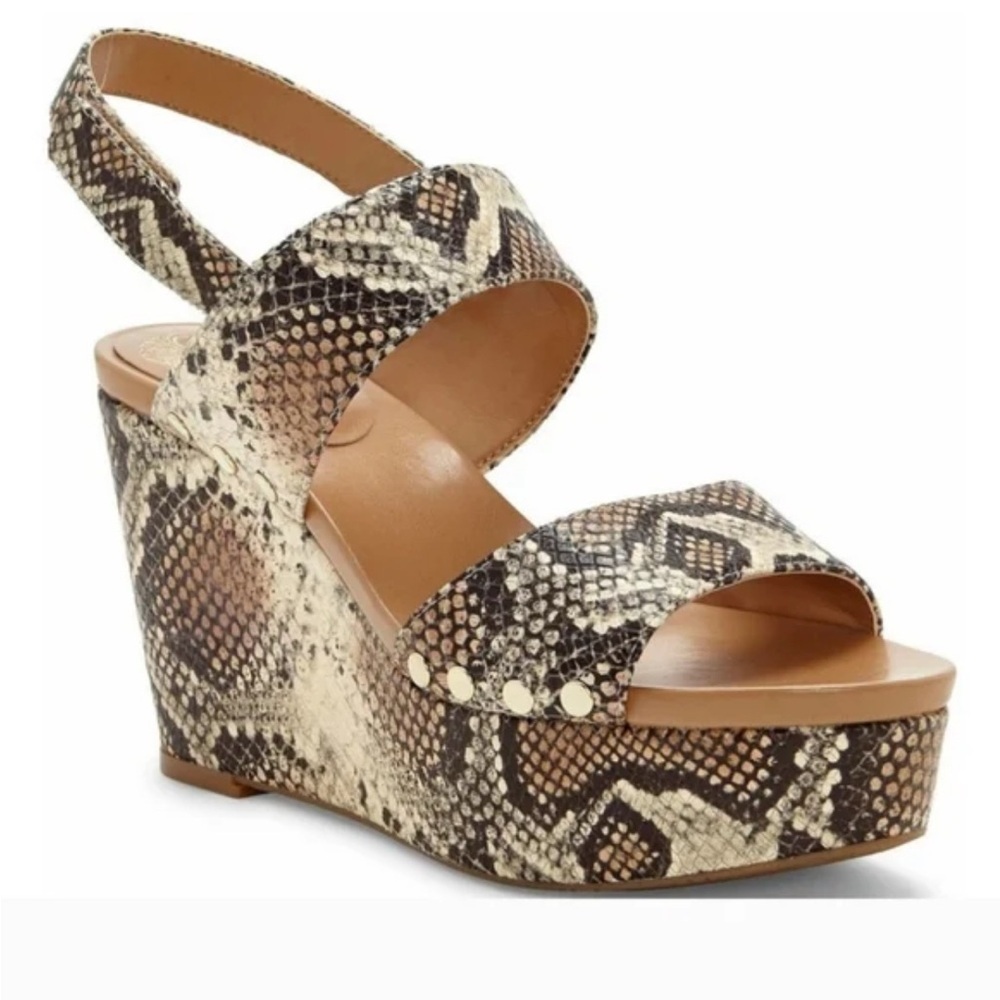 Vince Camuto Ventinda Wedge Platform Snakeskin Sandals Heels Open Toe Leather